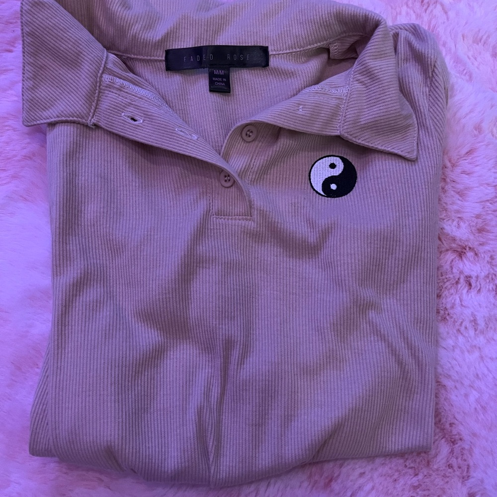 cropped collared tight fit ribbed shirt